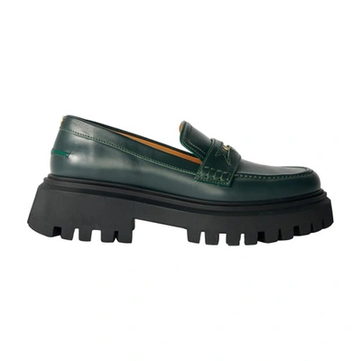 Shop Maje Leather Platform Loafers In Vert_bouteille