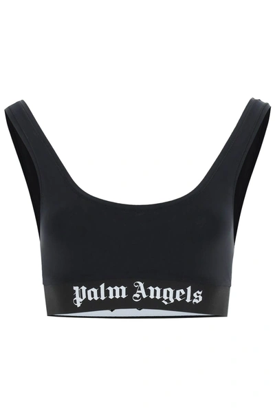 Shop Palm Angels Logo Sports Bra In Nero