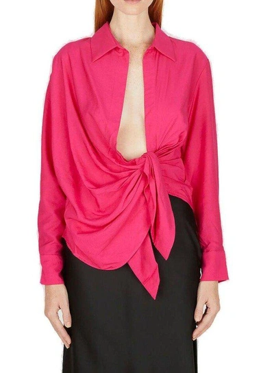 Shop Jacquemus Bahlia Tie-up Detailed Blouse In Pink