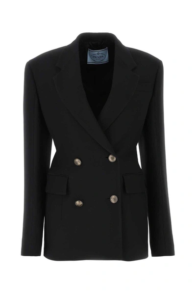 Shop Prada Double Breasted Long Sleeved Blazer In Default Title