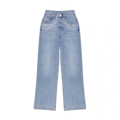 Shop Maje Straight Jeans With Diamantés In Bleu