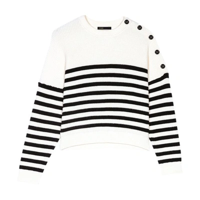 Shop Maje Striped Knitted Jumper In Ecru_noir