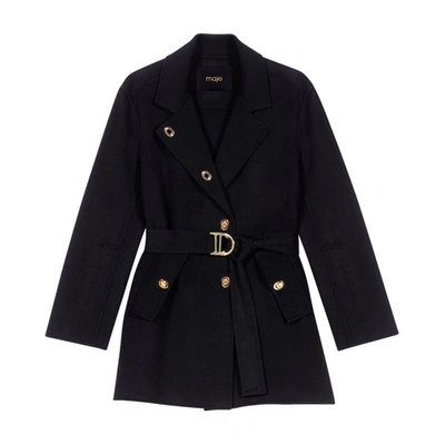 Shop Maje Tweed Coat In Noir