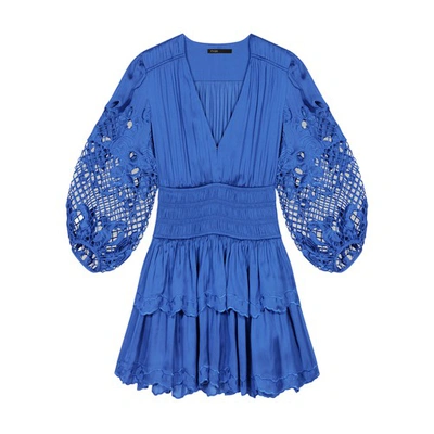 Shop Maje Short Satiny Dress In Bleu