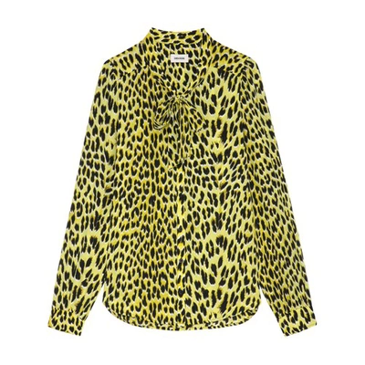 Shop Zadig & Voltaire Taos Leopard Silk Blouse In Jonquil