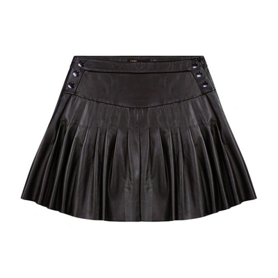 Shop Maje Flared Pleated Leather Skirt In Noir