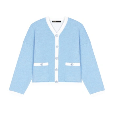 Shop Maje Knit Cardigan In Bleu_clair