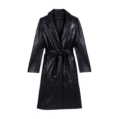 Shop Maje Leather Trench Coat In Noir