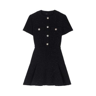 Shop Maje Short Tweed Dress In Noir