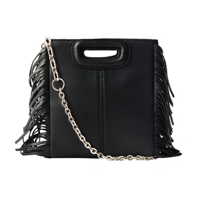 Maje Smooth Leather M Bag With Fringing In Noir