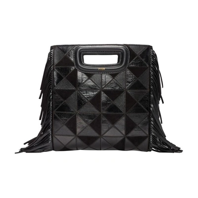 Shop Maje Leather M Bag With Patches In Noir