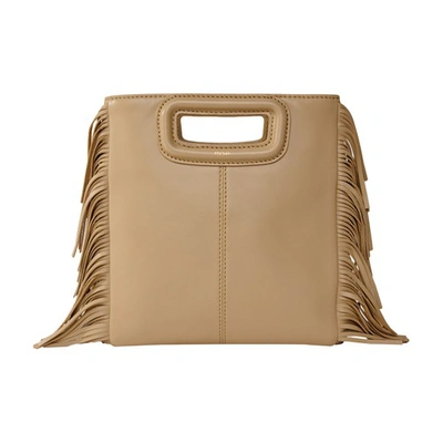 Shop Maje Smooth Leather M Bag In Beige