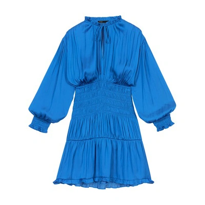 Shop Maje Smocked Dress In Bleu