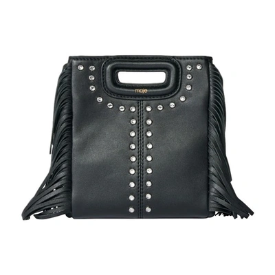 Shop Maje Leather M Bag With Fringing In Noir