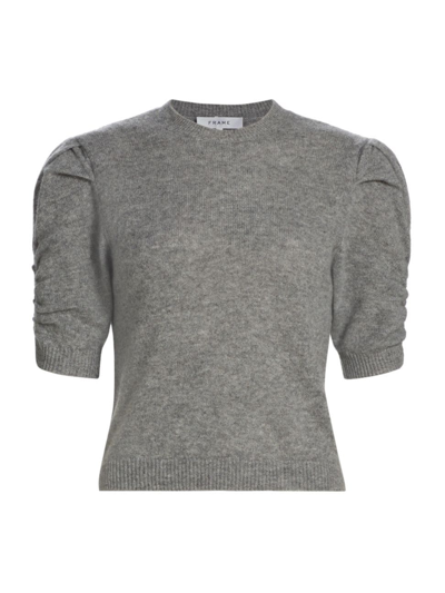 Shop Frame Women's Ruched Sleeve Cashmere-wool Sweater In Gris Heather