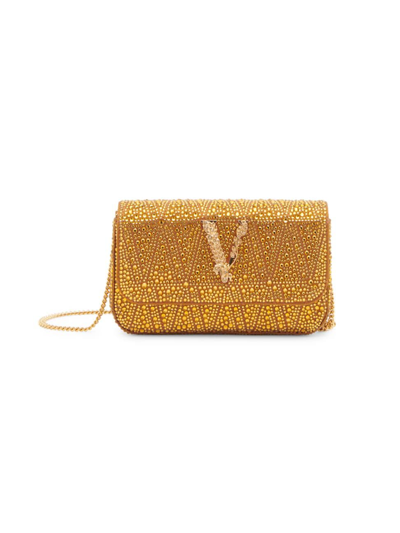 Shop Versace Women's Mini Virtus Hotfix Crossbody Bag In Caramel