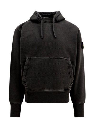 Shop Stone Island Compass Patch Drawstring Hoodie In Black
