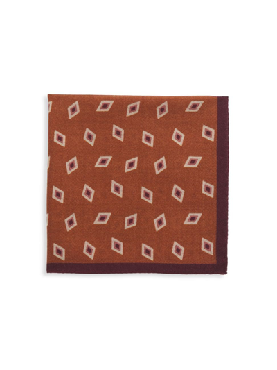 Shop Canali Men's Geometric Silk Pocket Square In Orange