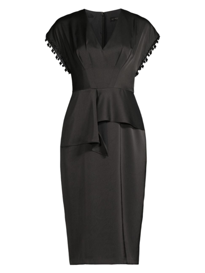 Shop Aidan Mattox Women's Satin Beaded-trim Midi-dress In Black