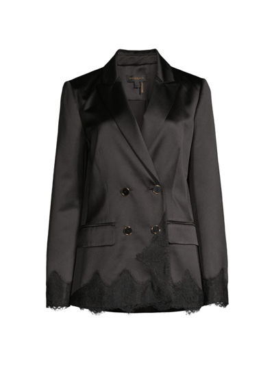 Shop Donna Karan Women's Heavy Metal Double-breasted Lace & Satin Jacket In Black