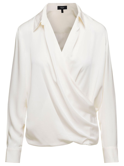 Shop Theory Wrapped Satin Blouse In White