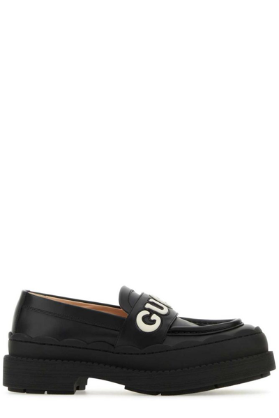 Shop Gucci Logo Patch Detail Flat Shoes In Black