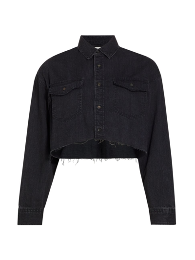 Shop Moussy Vintage Women's Artesia Cropped Denim Shirt In Black