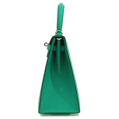 Shop Hermes Hermès Kelly 25 Green Leather Handbag ()