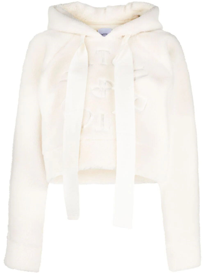 Shop Patou Embroidered Faux-shearling Hoodie In White