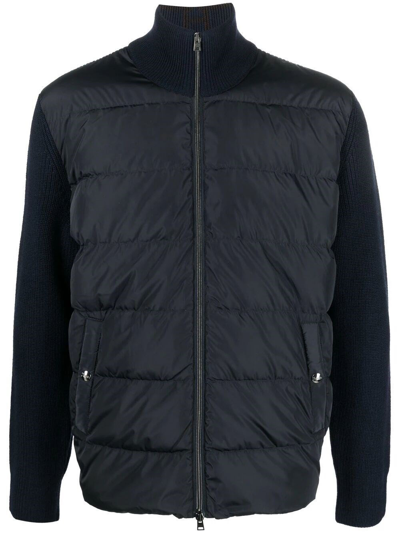 Shop Herno Ribbed Panelled Down Jacket In Blue