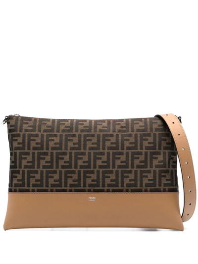 Shop Fendi Ff-jacquard Shoulder Bag In Brown