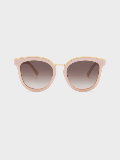 Shop Charles & Keith Recycled Acetate Metallic-rim Sunglasses In Pink