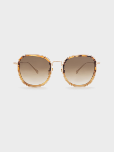 Shop Charles & Keith Recycled Acetate Metallic-rim Sunglasses In T. Shell