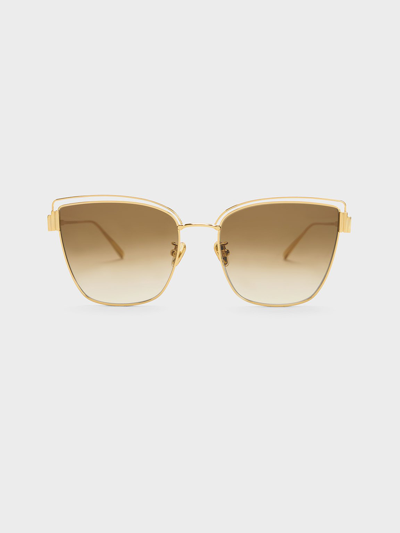 Shop Charles & Keith Wire-frame Cat-eye Sunglasses In Gold
