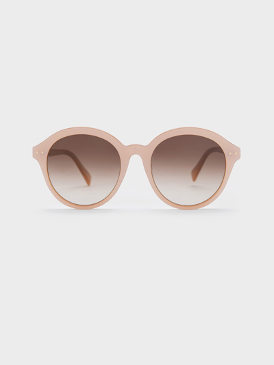 Shop Charles & Keith Recycled Acetate Round Cat-eye Sunglasses In Pink