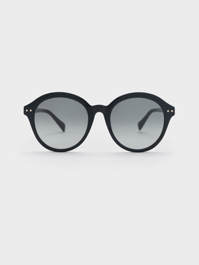 Shop Charles & Keith Recycled Acetate Round Cat-eye Sunglasses In Black