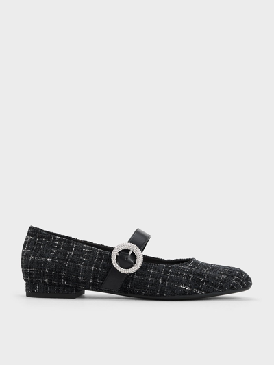 Shop Charles & Keith - Tweed Crystal-embellished Buckle Mary Jane Flats In Multi