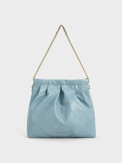Shop Charles & Keith Duo Double Chain Hobo Bag In Slate Blue