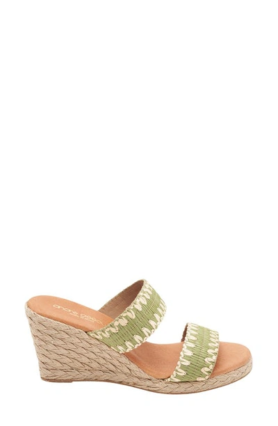 Shop Andre Assous Nolita Raffia Wedge Slide Sandal In Green Moss/ Natural