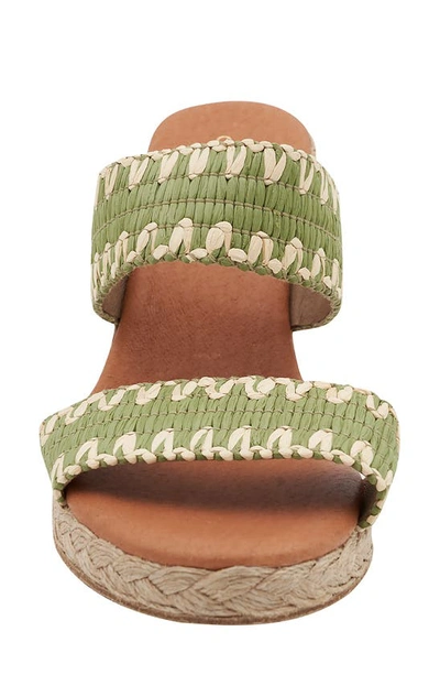 Shop Andre Assous Nolita Raffia Wedge Slide Sandal In Green Moss/ Natural