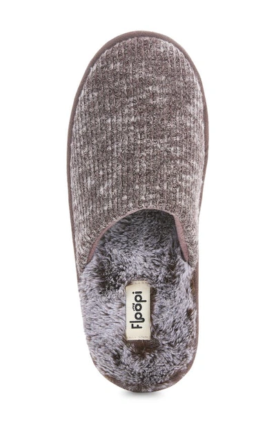 Floopi Aurora Knit Scuff Slipper With Faux Fur Lining In Brown