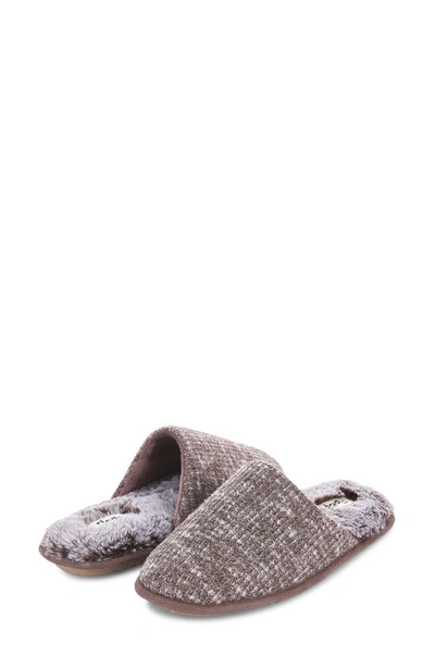Floopi Aurora Knit Scuff Slipper With Faux Fur Lining In Brown