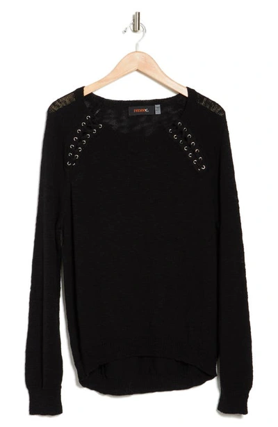 Shop Renee C Lace-up Detail Cotton Sweater In Black