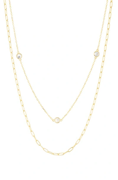 Shop Argento Vivo Sterling Silver Cubic Zirconia Layered Necklace In Gold