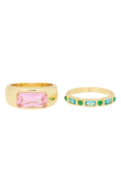Shop Covet Cz Assorted 2-pack Rings In Gold Multi