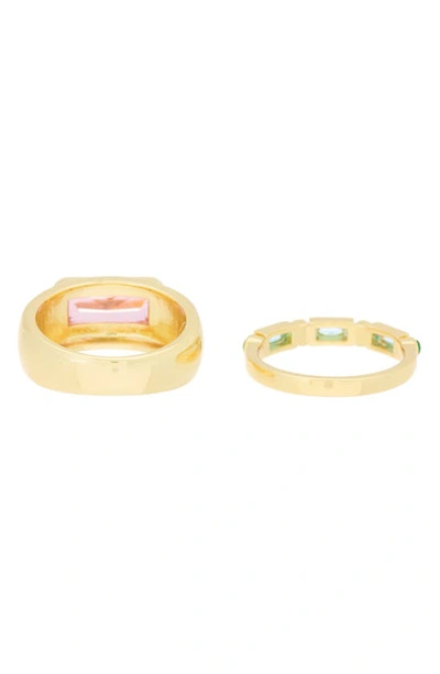 Shop Covet Cz Assorted 2-pack Rings In Gold Multi