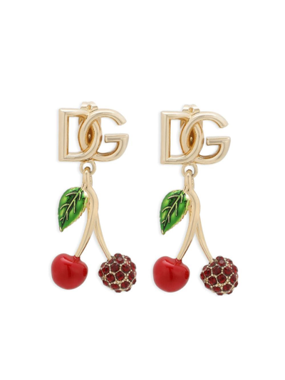 Shop Dolce & Gabbana Gold-tone Logo-plaque Cherry Earrings