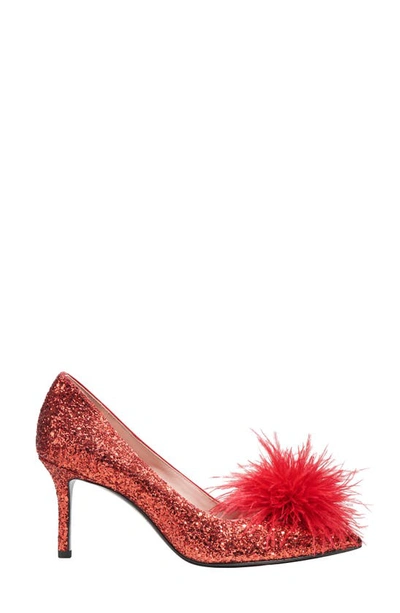 Kate Spade Marabou Pointed Toe Pump In Engine Red