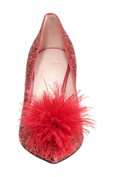 Kate Spade Marabou Pointed Toe Pump In Engine Red