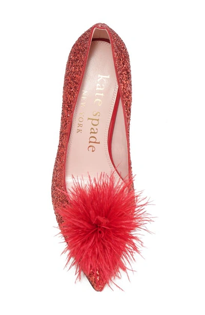 Kate Spade Marabou Pointed Toe Pump In Engine Red